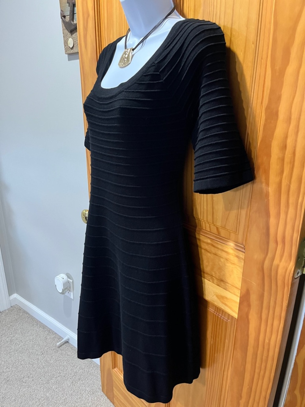 Takara Black Ribbed Scoop-Neck Midi Dress - Picture 5 of 8